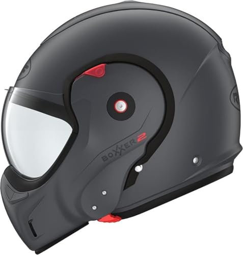ROOF Helm Boxxer 2 Graphite Größe M | | Helmen | Quick Release ratelsluiting | Kunststoff | geeignet für Mofa, Moped, Motorrad, Roller