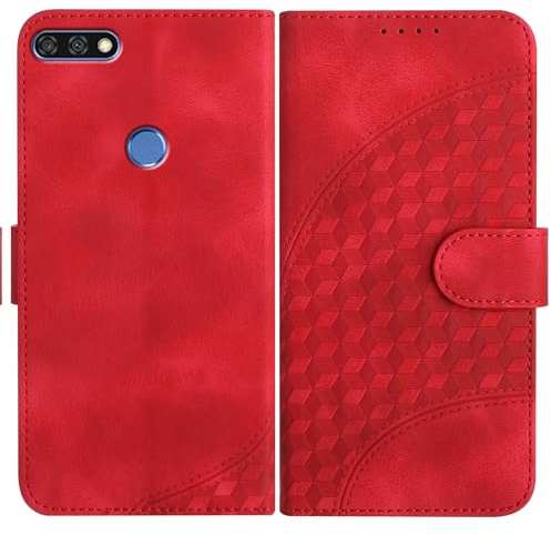 JayModCase Handyhülle für Huawei Y7 2018 / Honor 7C, mit [Kartenfach] [Standfunktion] [Magnetic] PU Leder Etui Folio Klapphülle Kompatibel mit Huawei Y7 2018 - Rot