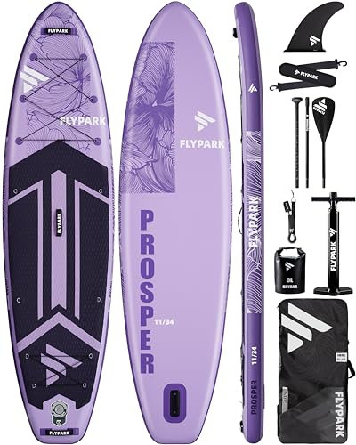 Flypark Aufblasbares Paddelbrett, extra breites SUP für 190,5 kg/3 Erwachsene, Yoga Stand Up Paddle Board, 110L Rucksack, 15 D-Ringe, Schultergurt, US-Fin, 2-Action-Pumpe, Bloom Pink