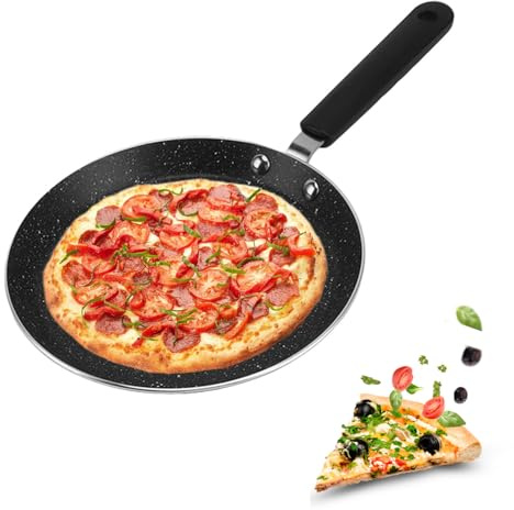 Tissting Padella per Crepes, 20cm Antiaderente Crepe Pan Alluminio Piastra Dosa per Pancake Antiaderente con Manico in Plastica, Padella Piatta Rotonda per Piano Cottura a Gas a Induzione