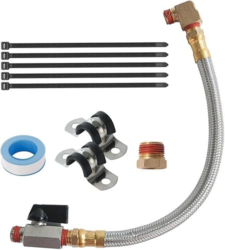 Extended Tank Drain Valve Assembly Kit for Air Compressor,SUNROAD Including 10 Inches Air Compressor Tank Drain Hose 1/4 inch NPT, 1/4 to 3/8 Brass Adapter & Routing Clamp