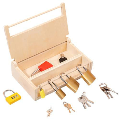 CNAFGBGG Les Jouets de Verrouillage et de clés pour Les Tout-Petits Ensembles de serrures en Bois avec des Touches métalliques développent Une motricité Fine