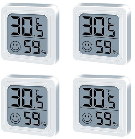 DASIAUTOEM Thermometer Hygrometer Innen, 4 Pcs Mini Digitales Thermometer Luftfeuchtigkeitsmesser, Temperatur Zimmerthermometer für Babyzimmer, Arbeitszimmer, Weinkeller, Wohnzimmer, Büro, Gewächshaus
