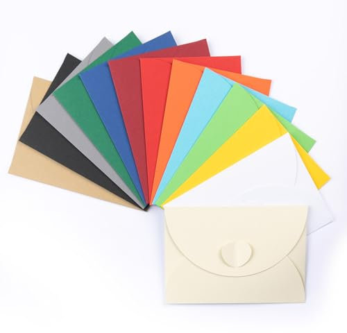 PresentFill® Briefumschläge (26 x Stück) DIN C6 ohne Fenster mit Herz Verschluss - Bunt Mix - aus 210 / gm² starkem 100% Recycling Vintage Kraftpapier im Format 162 x 114 mm