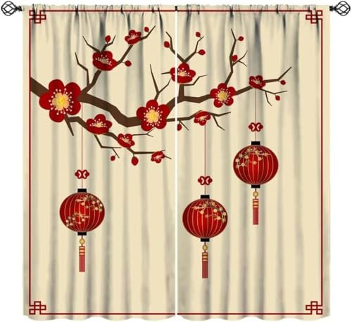 Vorhang Blickdicht 3D Chinesische Lampe - 2 Stücke Verdunklungsvorhänge Mit Ösen Schlafzimmer Wohnzimmer Schallschutz Vorhang Verdunkelung Gardinen, 140 (B) X 160 (H) cm - Kinder Vorhän 9426352354874