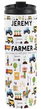 Custom Farmer Travel Mug - Personalised Novelty Gifts for Farmers - Reusable Stainless Steel Vacuum-Sealed Double-Walled Drinks Travel Flask 500ml (16 fl oz)