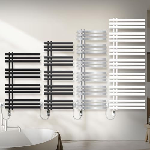 LuxeBath Radiateur Électrique pour Salle de Bain Iron EM, 600x1000 mm Noir Mat, avec Résistance 600W, Thermostat Affichage Numérique, Porte-Serviettes à Cartouche Chauffante, Radiateur à Panneaux