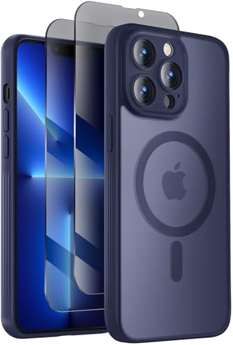 Symcele Designed for iPhone 13 Pro Max Case, Compatible with MagSafe, with Privacy Screen Protectors X2, [Camera Protection] [15FT Military Drop Protection] Shockproof Phone Case, 6.7, Navy Blue