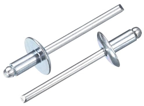 sourcing map 100Pcs 5/32x5/16 Large Flange Head Blind Rivets, Zinc-Plated Carbon Steel Grip and Mandrel Cap Blind Rivets, Silver