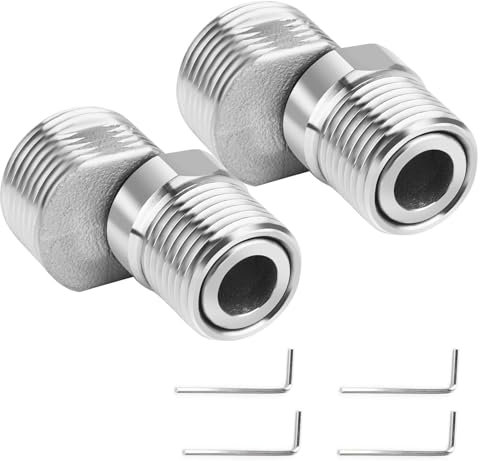 Adattatore per rubinetto da 2 pezzi, in acciaio inox, girevole a 360°, con base curva, 4 chiavi a brugola, valvole e collegamenti per bagno e cucina