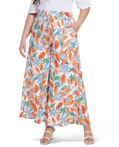 Moon Wood Pantalon Femme Grande Taille Haute Été Long Léger Fluide Elastique avec Poches Imprimé 01 XXL