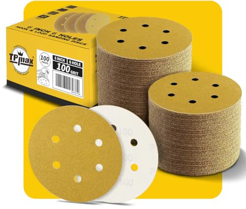 100 Stück 150mm 6 Loch Schleifscheiben 100 Körnung - Premium Gold Rund Klett Schleifpapier für Exzenterschleifer - Ideal für Holz, Metall, Automobil