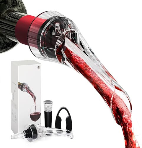 AUROAY Set di Decanter Versatore per Vino con Tappo Sottovuoto e Tagliarina,Versatore Vino con Aeratore 2 in 1,Beccuccio Salvagoccia con Tappi Bottiglia,Accessori per Sommelier Barman Amanti Vino
