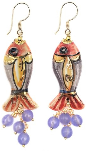 MARARDI Orecchini Italiani Ceramica di Caltagirona [Pesce Lilla] Lungo per le Donne Handmade Gioielli Italiani Originali Eleganti per Tutti i Giorni Eventi Matrimoni Occasioni Speciali