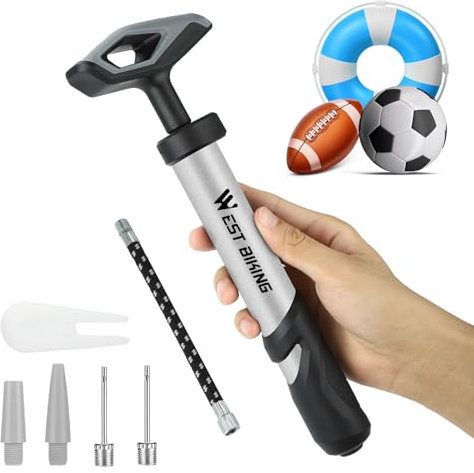 Ball Pump With Needle, Portable Football Inflator Pump Come With Hose,Inflation Pump for Soccer, Basketball, Rugby, Balloons, Swimming Laps(Silvery)