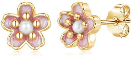 Bewenda Silber Ohrstecker für Damen Mädchen, Hypoallergen Blumen Ohrringe Silber 925 Stecker, 925 Sterling Silber Kirschblüte Ohrstecker mit Perle, Schlafen Knorpel Blumenohrringe Tiny mit Geschenkbox