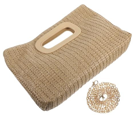 BESTYASH Kunstgras Handtasche Mit Tragegriff Und Abnehmbarer Kette Boho-stil Umhängetasche Für Damen Rustikale Gewebte Tasche Als Strand Oder Partytasche