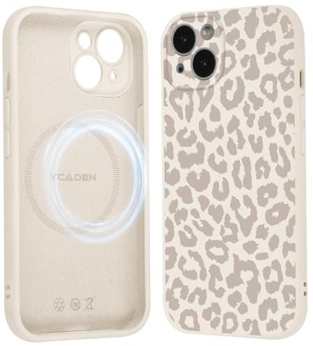 Saqmkil Handyhülle Magnetische für iPhone 15 6,1 Hülle, Aesthetic Muster Leopard Mädchen Case Kompatibel mit MagSafe, Weich Flüssigem Silikon TPU Bumper Stoßfeste Kratzfest Schutzhülle Cover, Beige