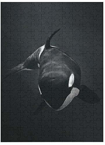 Wunderschönes Tier-Wal-Orca-Schwarz-Kunst-Puzzle 1000 Teile Puzzle für Erwachsene, Kinder, Jugendliche, personalisierte Fotopuzzles, Familienspiele, Lernspielzeug, Puzzle 26 x 38 cm