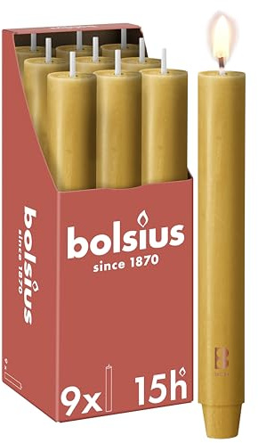 Bolsius - Stabkerze XL Rustik - 23 x 3 cm - Oat Beige - im Karton zu 9 Stück - Länge Brenndauer 15 Stunden - Unparfümierte - Enthält Natürliches Pflanzenwachs - Ohne Palmöl