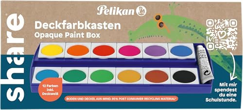 share Deckfarbkasten – Malkasten mit 12 Farben & Deckweiß – kräftige Malfarben für kreative Kinder – Tuschkasten für Schule, Kunstunterricht – aus recyceltem Material
