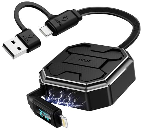 PZOZ Retractable Lightning Charger Cable LED Display 2 in 1 USB to Lightning Fast Charging for iPhone 14/13/12/11/SE/X/8/7 iPad