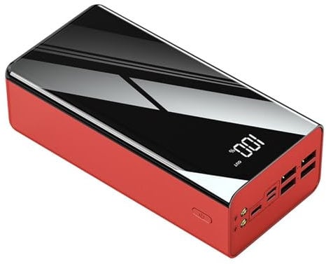 Power Bank fast charging, 40000-100000Mah USB 4 Output 3 Input LED Fast Cable Pack for All Phones(Red,40000mah)