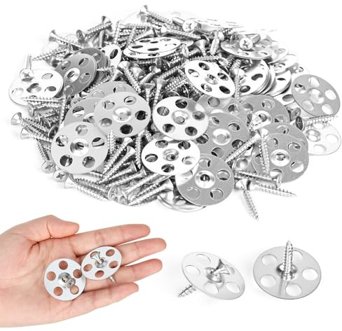 XCRPRT 120 Stück 36 mm Easy Fix Unterlegscheiben, robuste verzinkte Stahlbefestigungen, Schaumstoffplattenbefestigungen mit Schrauben für Gipskarton, Fliesenträger, XPS-Isolierung