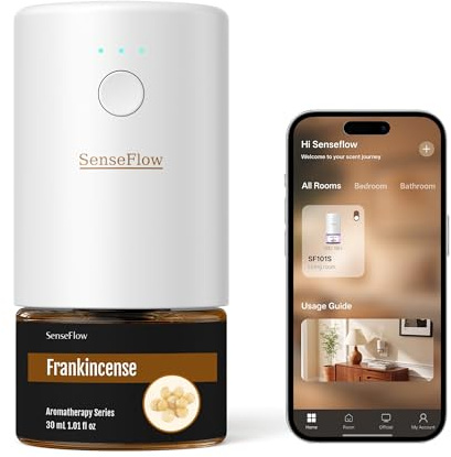 SenseFlow Aroma Diffuser für Ätherische Öle Smart Wi-Fi SF101S Pro, Wasserloser Ultraschall Duftstecker Raumduft, 100% pflanzlich Lufterfrischer, 120 Tage Aroma für Zuhause bis zu 100 m² - Weihrauch