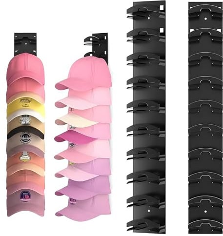 ZexJpr 2 Stück Cap Halterung Wand, Kappenhalter Und Cap Organizer, Cap Halter, Set Für Bis Zu 20 Hüte, Wandmontage Mit 2 Befestigungsoptionen, Für Mützensammeler, Sportfans und Platzsparer