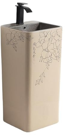 RUNZE765Z Lavabo de Salle Lavabo sur Pied en céramique for Salle de Bain avec Robinet et kit de vidange, lavabo de Jardin extérieur Lavabo de Salle