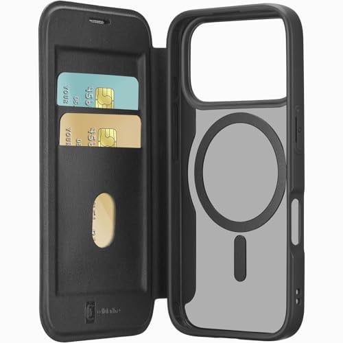 cellularline - Daily Mag - Custodia a libro con retro rigido semitrasparente - Compatibile con iPhone 17 Pro Max - Compatibile con ecosistema Magsafe® - Dotata di 2 slot porta carte - Nero