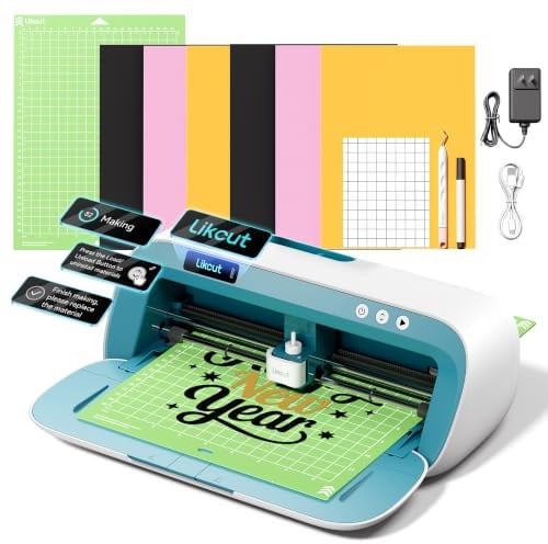 Likcut S41 Plotter de Corte A4, Pantalla LED en Español, Set de Inicio | Compatible con impresión y corte, Máquina para pegatinas, vinilo HTV, etiquetas escolares y detalles de eventos, Azul
