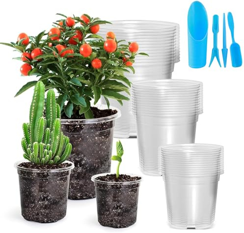 Zhiyu666 36Pcs Clear Plastic Plant Pots with Drainage, 3.5/4/5 Inch Plant Pots, High Clarity Reusable Nursery Pots with Drain Holes for Flower Seedlings Transplanting