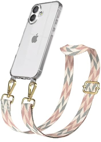 EAZY CASE Handykette - Verstellbares Taschenband kompatibel mit iPhone 17, Schulterriemen, Handykordel mit Silikon Hülle, Umhängetasche, Mint/Rosa Mix Gold