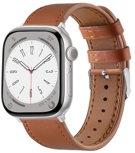 Lerderarmband Kompatibel mit Apple Watch Armband 42mm 41mm 40mm 38mm, Damen Leder Uhrenarmbänder Elegant Dünnes Ersatz Lederband für iWatch Series 11 10 9 8 7 6 5 4 SE3/SE2/SE, Braun