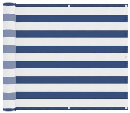 vidaXL Balkonsichtschutz Blau und Weiß 100 x 400 cm Oxford-Stoff, Balkonschattierungslösung, moderner gestreifter Schirm, UV-beständig, wasserfest, idealer Sonnenschutz für Außenbereiche