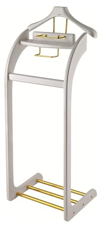 Elegant kostymställ i massivt trä – snyggt herrstativ med konturhängare, byxstång, slips- och bälteskrokar, skoförvaring – perfekt för nized boende och heminredning