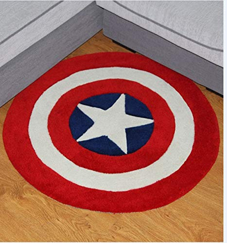 Lily&her Friends – Fashion Captain America Schlafzimmer Wohnzimmer Acryl Faser Baumwolle Tuch Rund Teppich Handgemachte Bodenmatte Matte,dick,nicht bedruckt,umweltfreundlich,dunkelblau,Diameter: 100cm