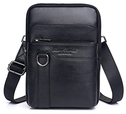 Xieben Business Leder Crossbody Reisetasche Schultertasche Messenger Bag für Herren Travel Small Pack Wallet Handytasche Handtasche Tasche Schwarz