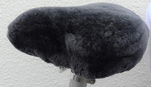 RöKü Lammfell Fahrrad-Sattelbezug Fahrradsatteldecke Fahrrad Sattelüberzug 30 x 26 cm (Anthrazit, B)