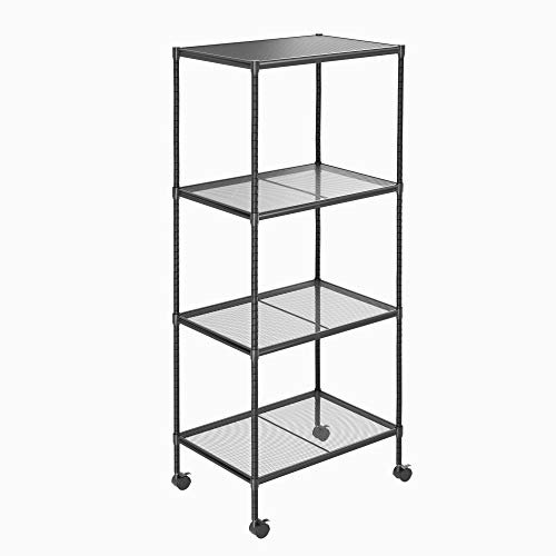 OVICAR 4-Tier Wire Storage Shelves, Adjustable Shelving Units with Wheels, Steel Metal Storage Rack for Kitchen Pantry Closet Laundry, Durable Organizer Garage Tool Storage Shelf (Black, 4 Tiers)