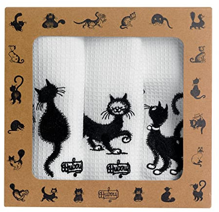 Lot de 3 torchons Dubout Les chats brodé blanc 40 x 60 cm Winkler