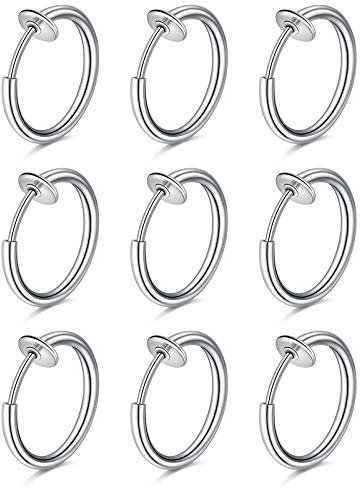 D.Bella 9 Stück Fake Nasen Lippe Septum Ohrring Piercing Ring Clip Chirurgenstahl Kein Piercing Bauchnabelpiercing Clicker