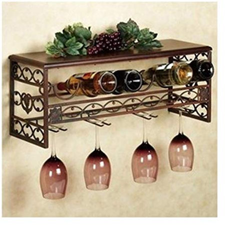 ZHXYY Wine cup holder, beautiful iron plate on the countertop, stylish wall-mounted,European wrought iron wine rack, wall-mounted (Color : Brown)