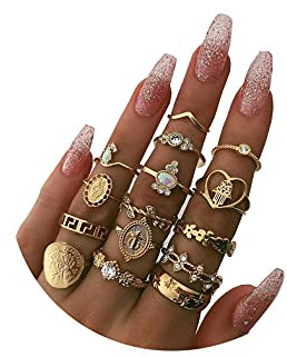 HUASAI Gold Rings for Women Non Tarnish Gifts Trendy Stuff Stackable Rings Boho Knuckle Rings Set Midi Pinky Rings Pack Trendy Turquoise Rings Christmas Gifts Stocking Stuffers(Ring F)