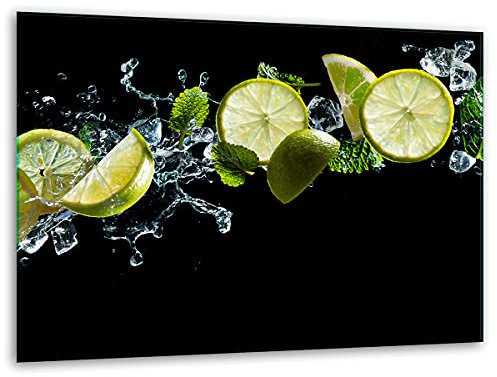 TMK, Schneidebrett glas 40x30 mit motiv Limette Schwarz Schneideplatte, Herdabdeckplatte deko glas