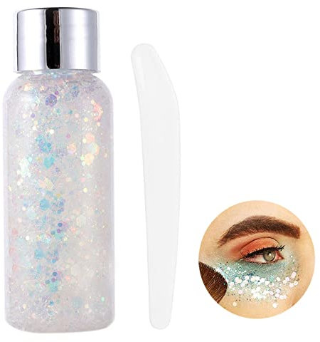 KöRper Glitzer Gel Glitter Liquid Face Body Glitter Gel Festival Glitter Mermaid Sequins Chunky Glitter Liquid Gesicht Haar Make-up Long Lasting Sparkling Mit 1 LöFfel Weiß