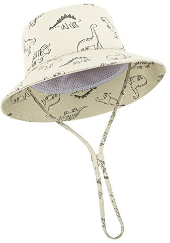 TOMEEK Sombrero de Sol para Bebé Gorro Bebe Verano Gorra Pescador Protección Solar Bebé Niños y Niñas UPF 50+ Gorra Playa Plegable con Correa Ajustable para la Barbilla y ala Ancha, Beige, Talla L