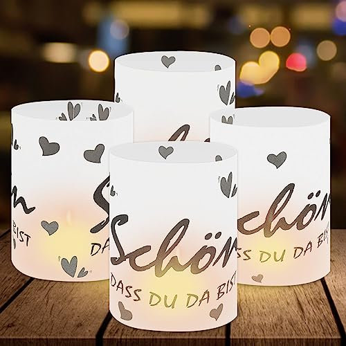 Windlicht Herzmuster Tischdeko, 15 Stück Mini Tischlichter Kerzen als Tischdeko, Lichthülle für Jungen und Mädchen Kommunion Konfirmation Taufe(Schwarz)